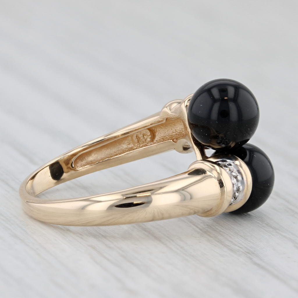 Light Gray Onyx Bead Diamond Bypass Ring 14k Yellow Gold Size 5.75