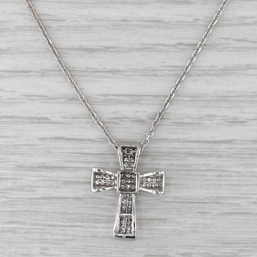 0.74ctw Diamond Cross Pendant 14k White Gold Cable Chain 16.25"
