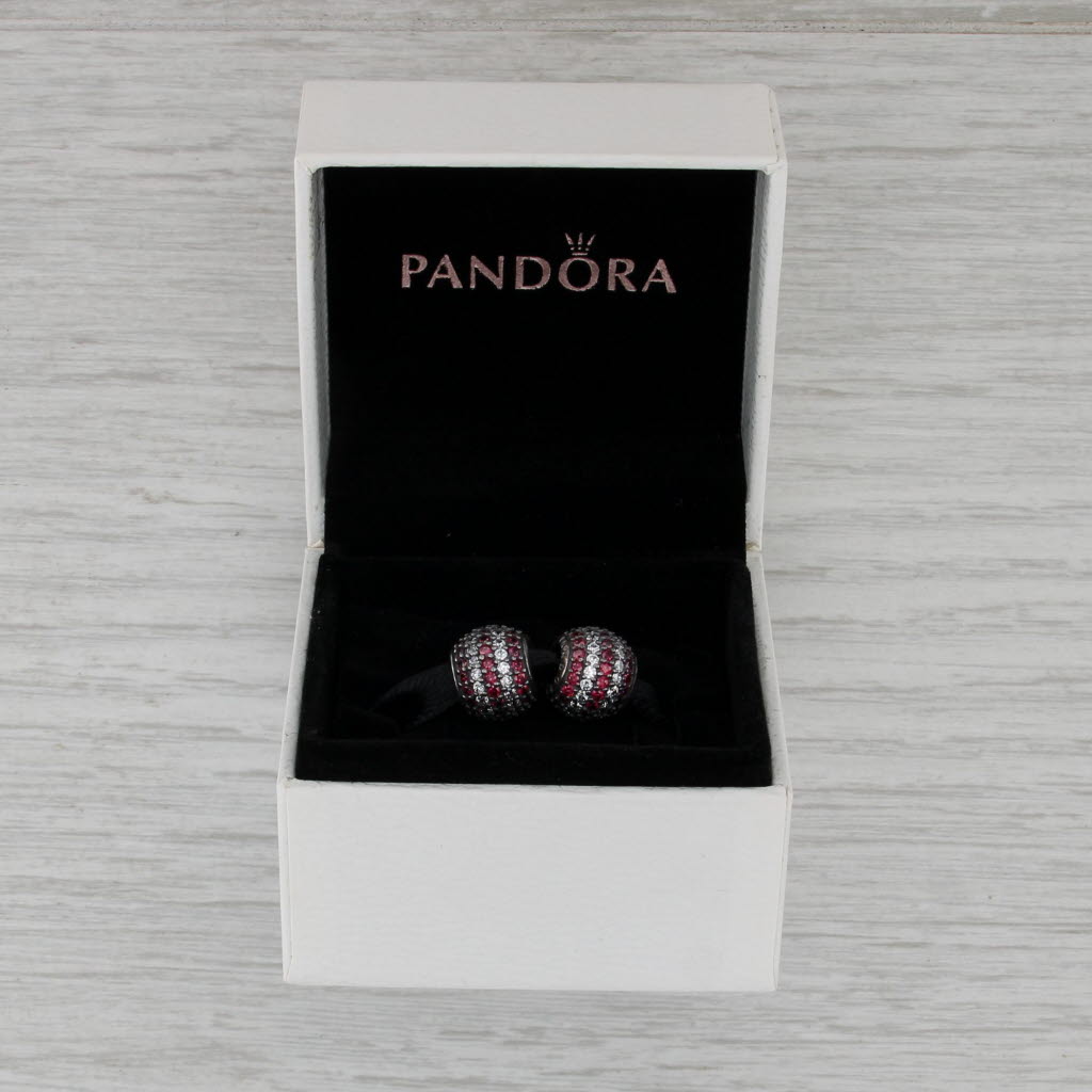 Pandora Red Nautical Pave Lights 791172CZR Sterling Silver 2 Charms w/ Box
