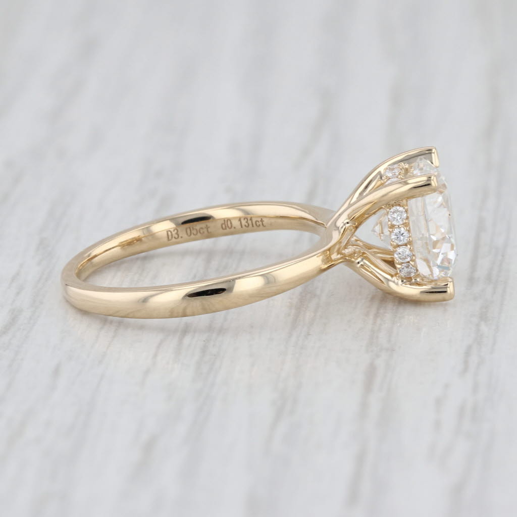 New IGI 3.18ctw Round Halo Lab Grown Diamond Engagement Ring 14k Yellow Gold