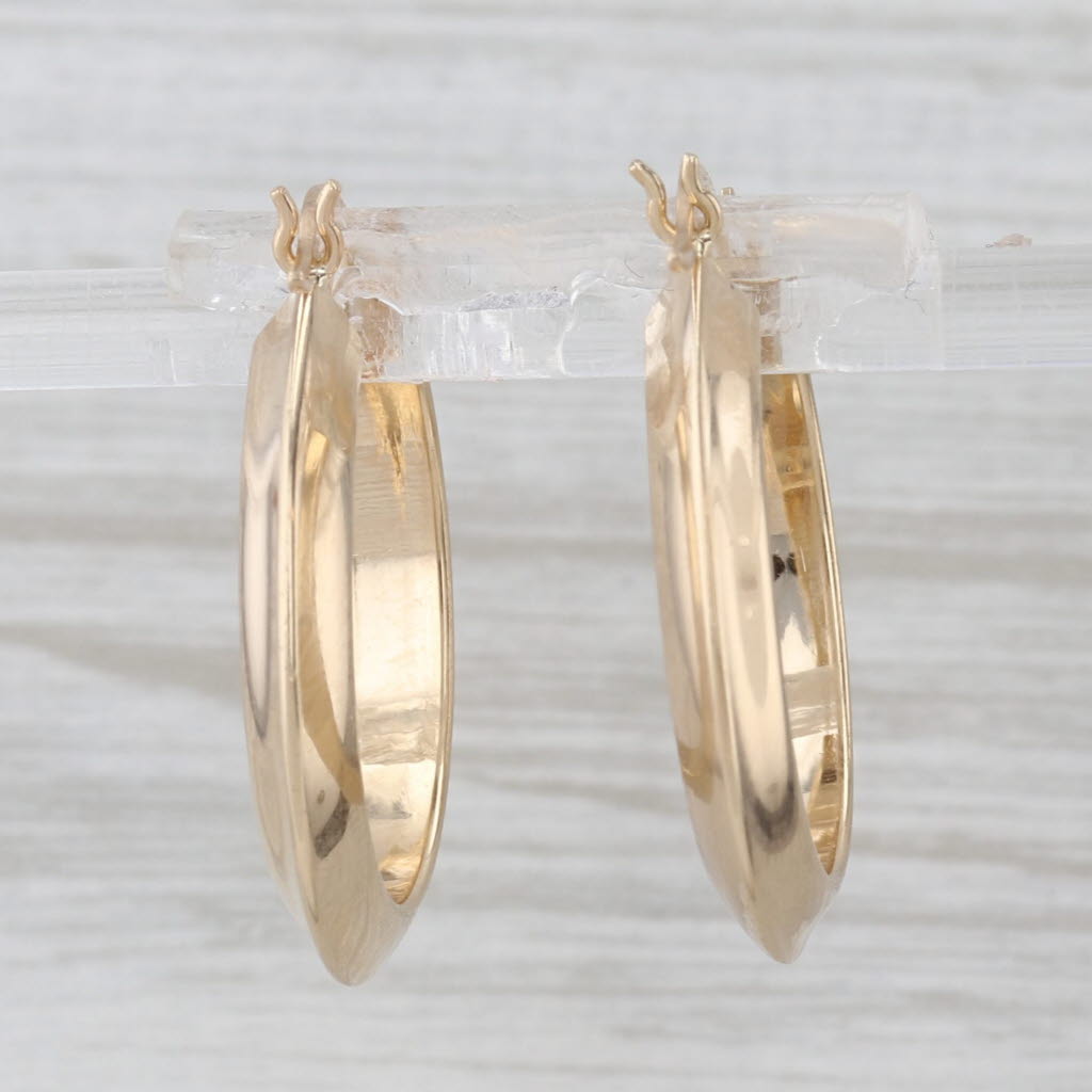 Beveled Hoop Earrings 14k Yellow Gold Snap Top Round Hoops