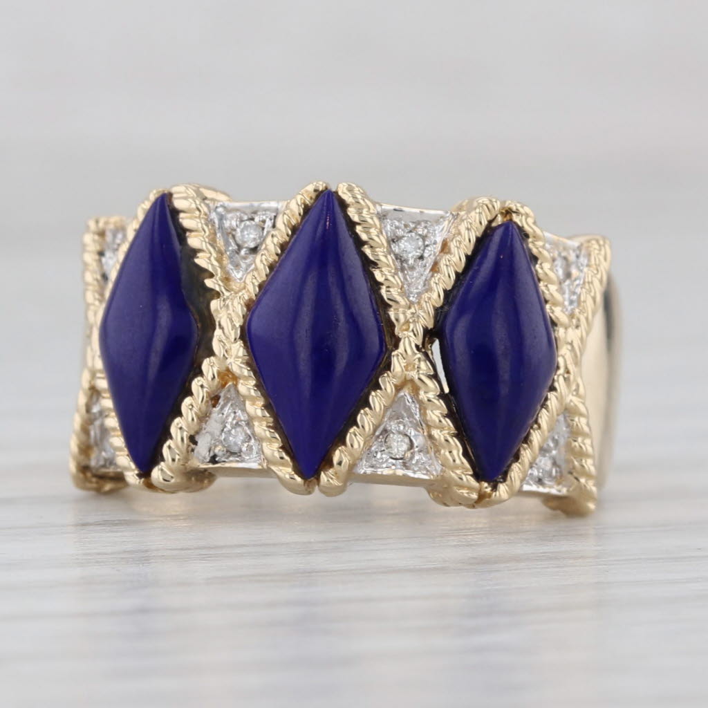 Gray Blue Lapis Lazuli Diamond Ring 14k Yellow Gold Size 6.25 Statement