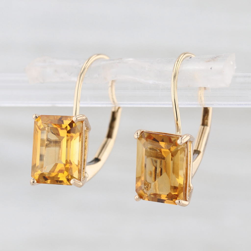 3ctw Orange Citrine Drop Earrings 14k Yellow Gold Lever Backs