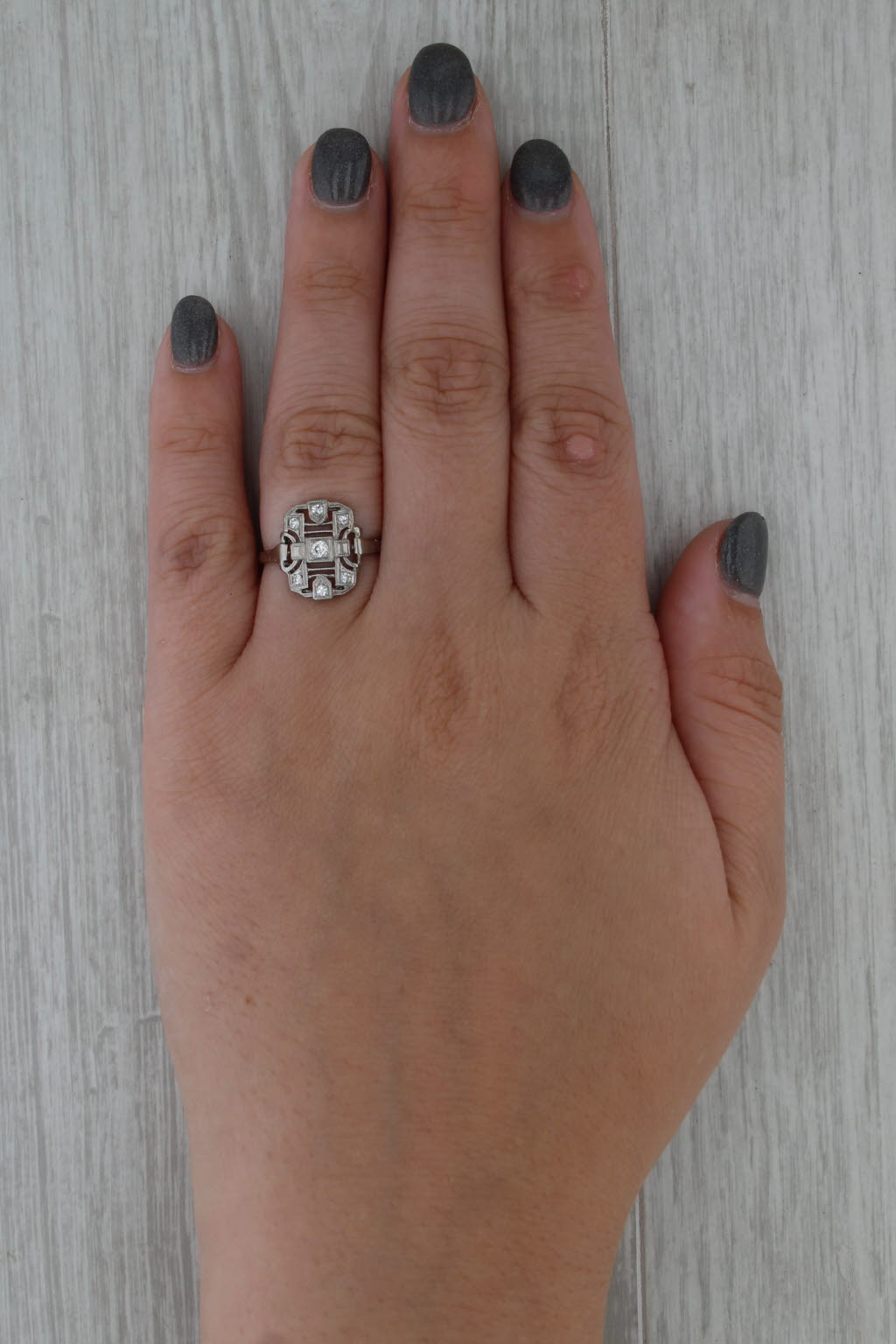 Antique 0.15ctw Diamond Ring Platinum Size 6.75 Filigree Openwork