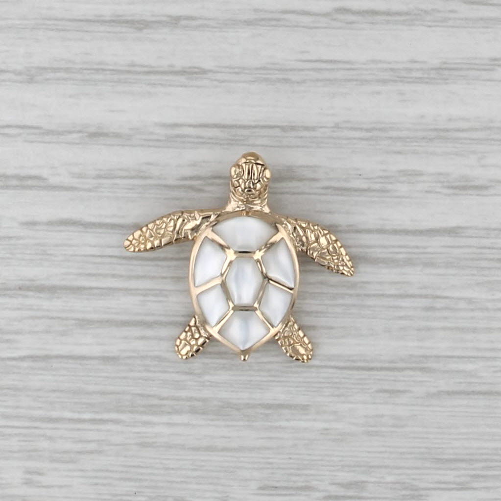 Kabana Sea Turtle Pendant Mother of Pearl Mosaic 14k Yellow Gold Nautical