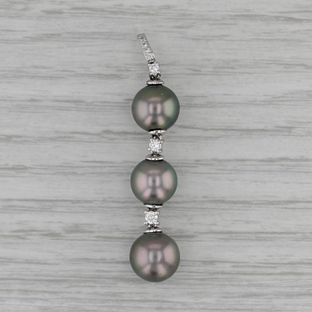 Gray Cultured Pearl 0.13ctw Diamond Pendant 14k White Gold 3-Stone