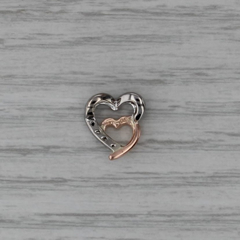0.10ctw Diamond White Rose Gold Interlocking Hearts Pendant 14k