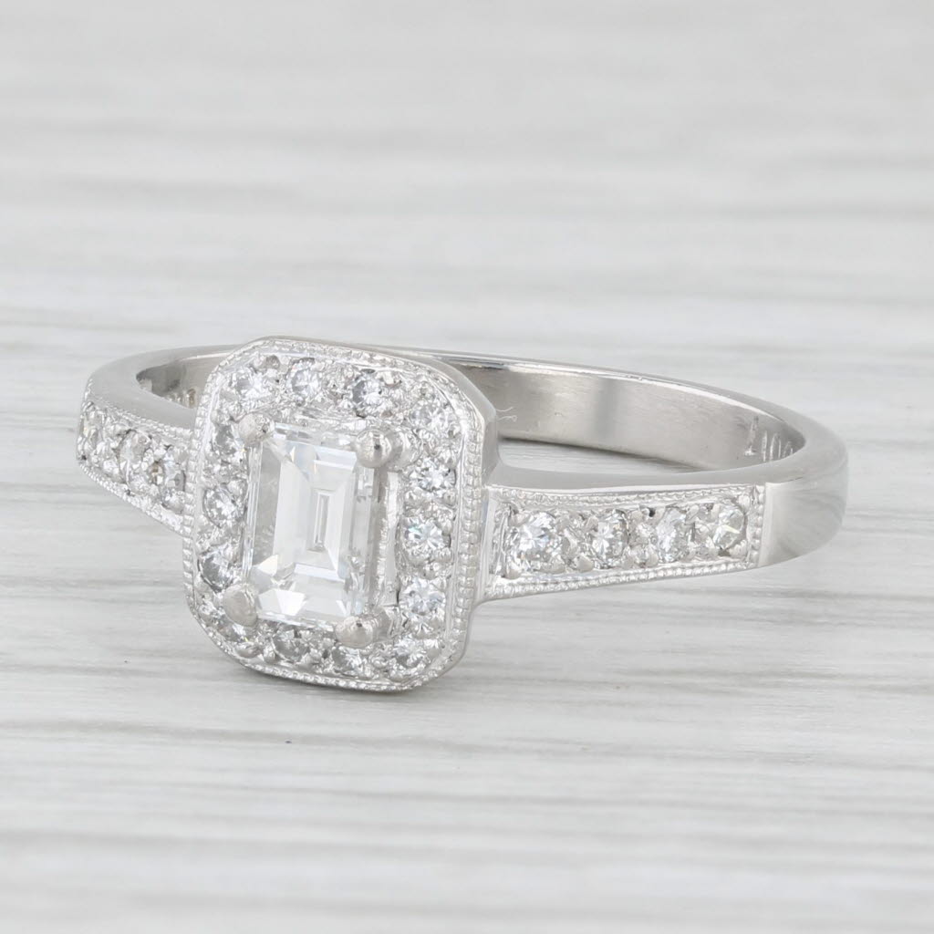 Light Gray 0.47ctw Emerald Cut Diamond Halo Engagement Ring 900 Platinum Size 5.75