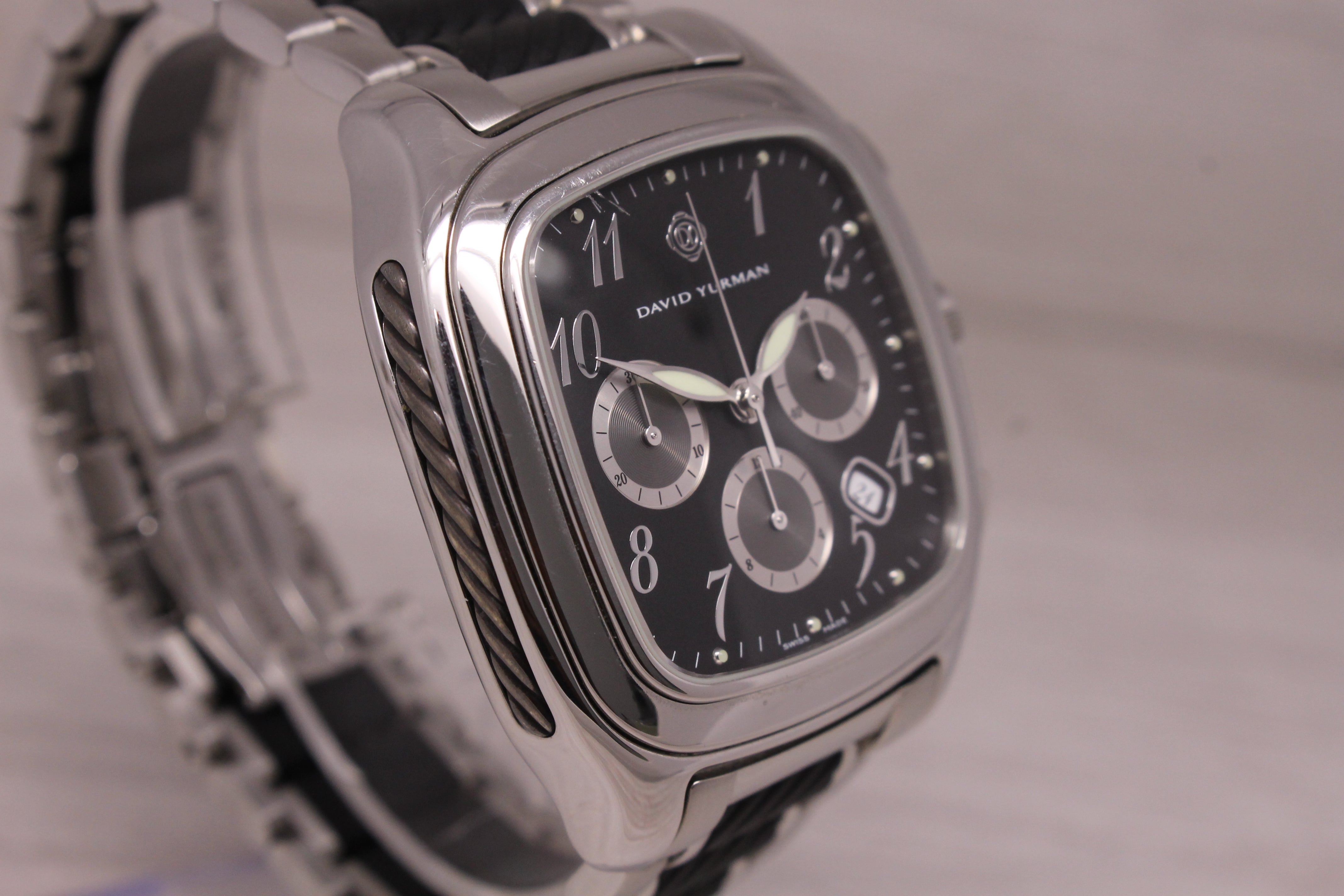 David Yurman T305 Mens 41mm Steel Automatic Chronograph Watch w/ Bracelet & Box