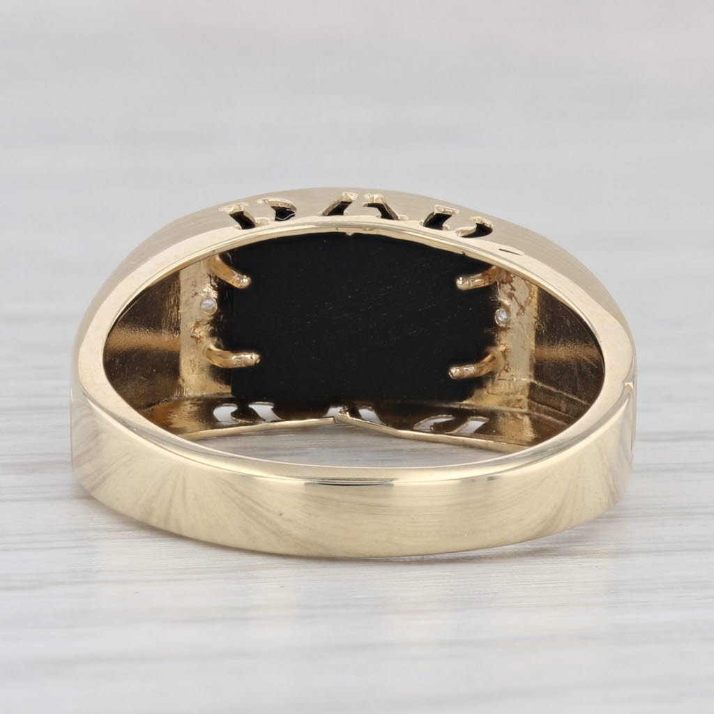 Light Gray Onyx Diamond "DAD" Ring 10k Yellow Gold Size 10