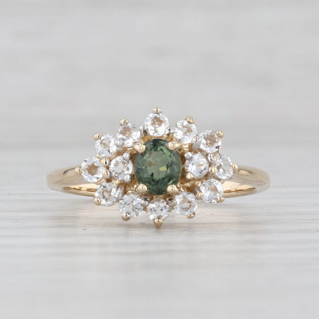 Light Gray 1.11ctw Green Tourmaline White Topaz Ring 14k Yellow Gold Size 7