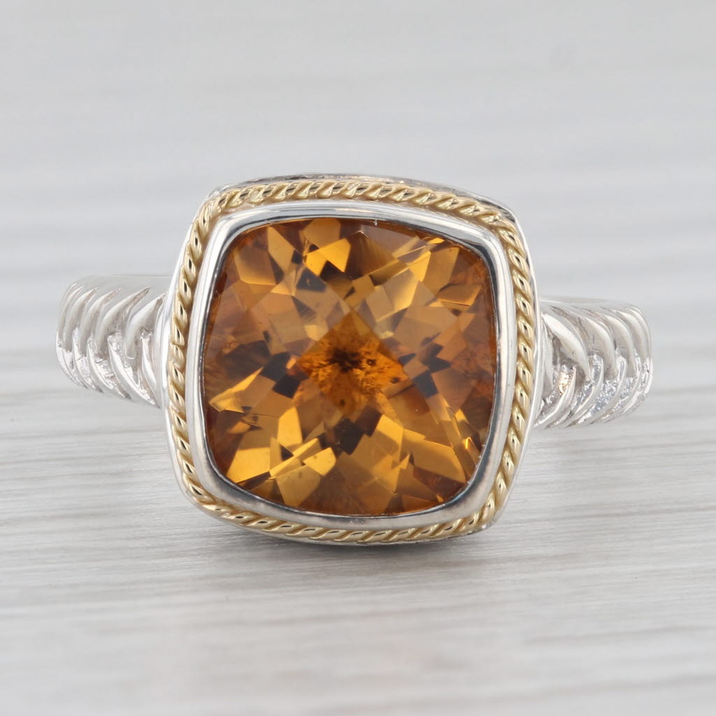 Light Gray Effy 3.60ct Cushion Citrine Solitaire Ring Sterling Silver 18k Gold Size 7-7.25