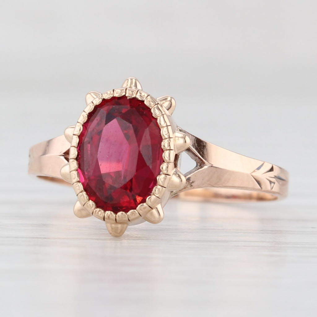 Light Gray Vintage Oval Garnet Doublet Solitaire Ring 9k Rose Gold Size 6.5