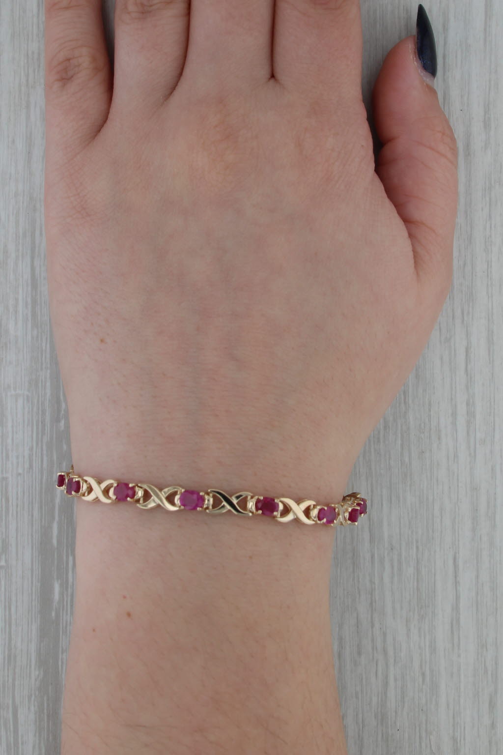 6.5ctw Ruby Tennis Bracelet 14k Yellow Gold X Infinity Link Chain 7.25" 5.1mm