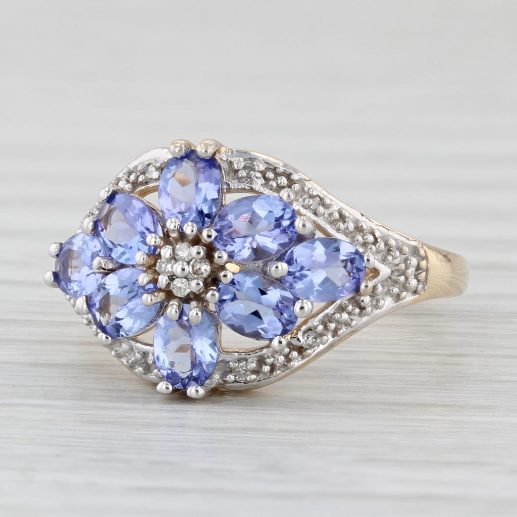 Light Gray 1.64ctw Tanzanite Diamond Flower Cluster Ring 14k White Gold Size 6