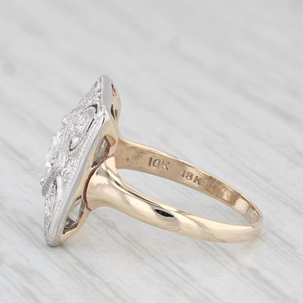 Antique 0.69ctw Diamond Engagement Ring 10k Yellow 18k White Gold Size 4.25 GIA
