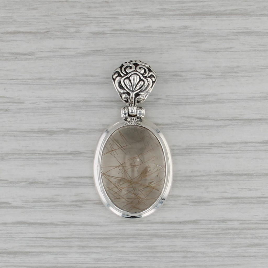 Rutilated Quartz Pendant Sterling Silver Oval Cabochon Drop