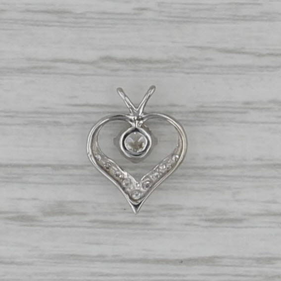 0.42ctw Round Diamond Open Heart Pendant 14k White Gold Small Drop