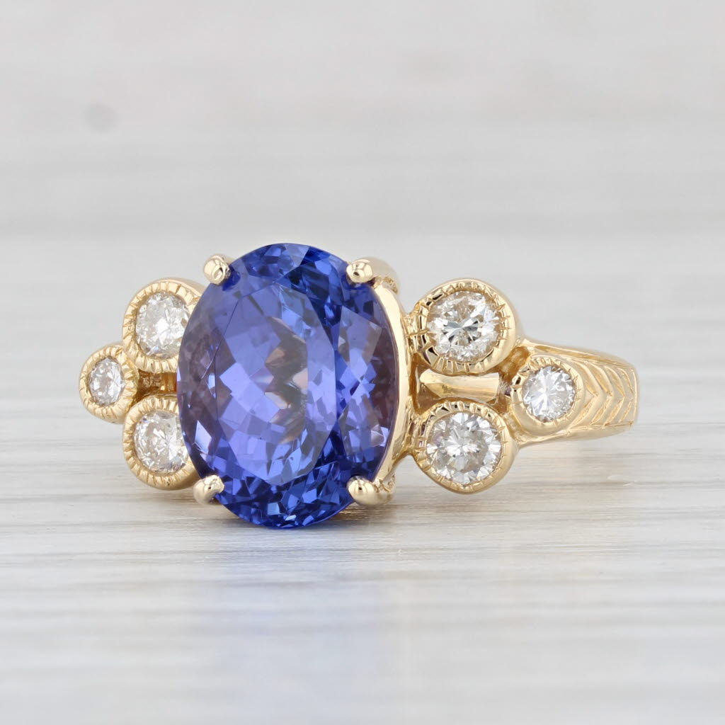 Light Gray 5.64ctw Oval Tanzanite Diamond Ring 18k Yellow Gold Size 6.5