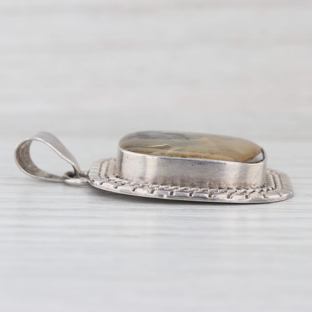 Vintage Southwestern Abaloni Shell Pendant Sterling Silver Resin