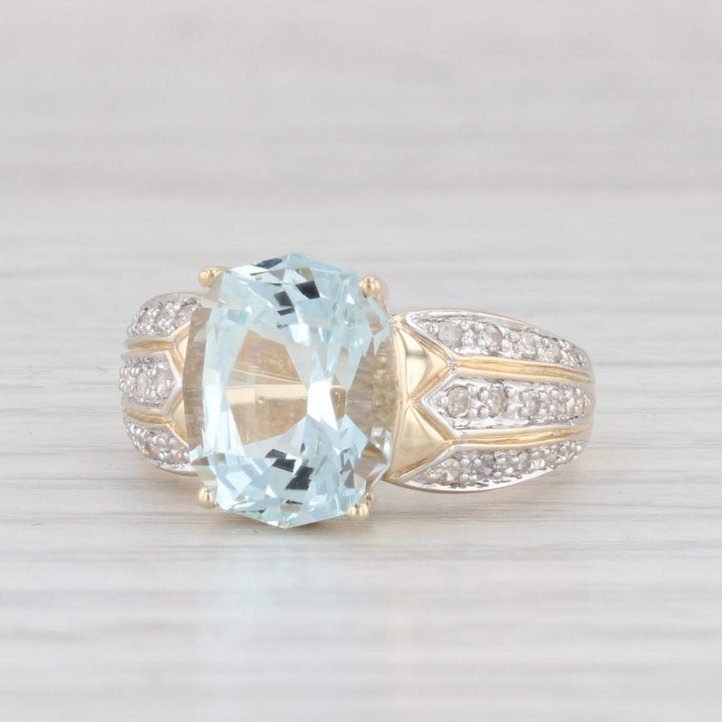4.99ctw Aquamarine Diamond Ring 14k Yellow Gold Size 6