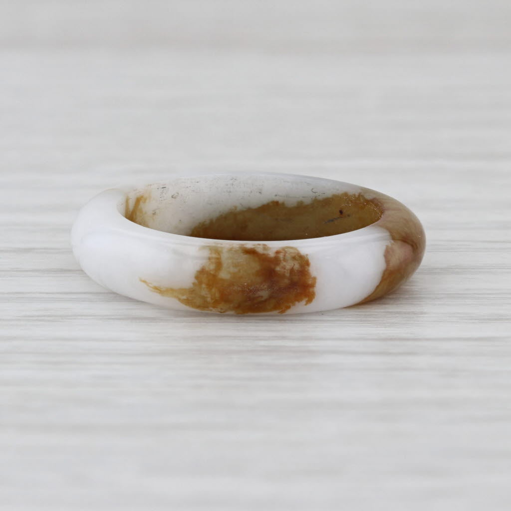 Marbled Green Brown Jadeite Jade Band Ring Size 7.75 5mm