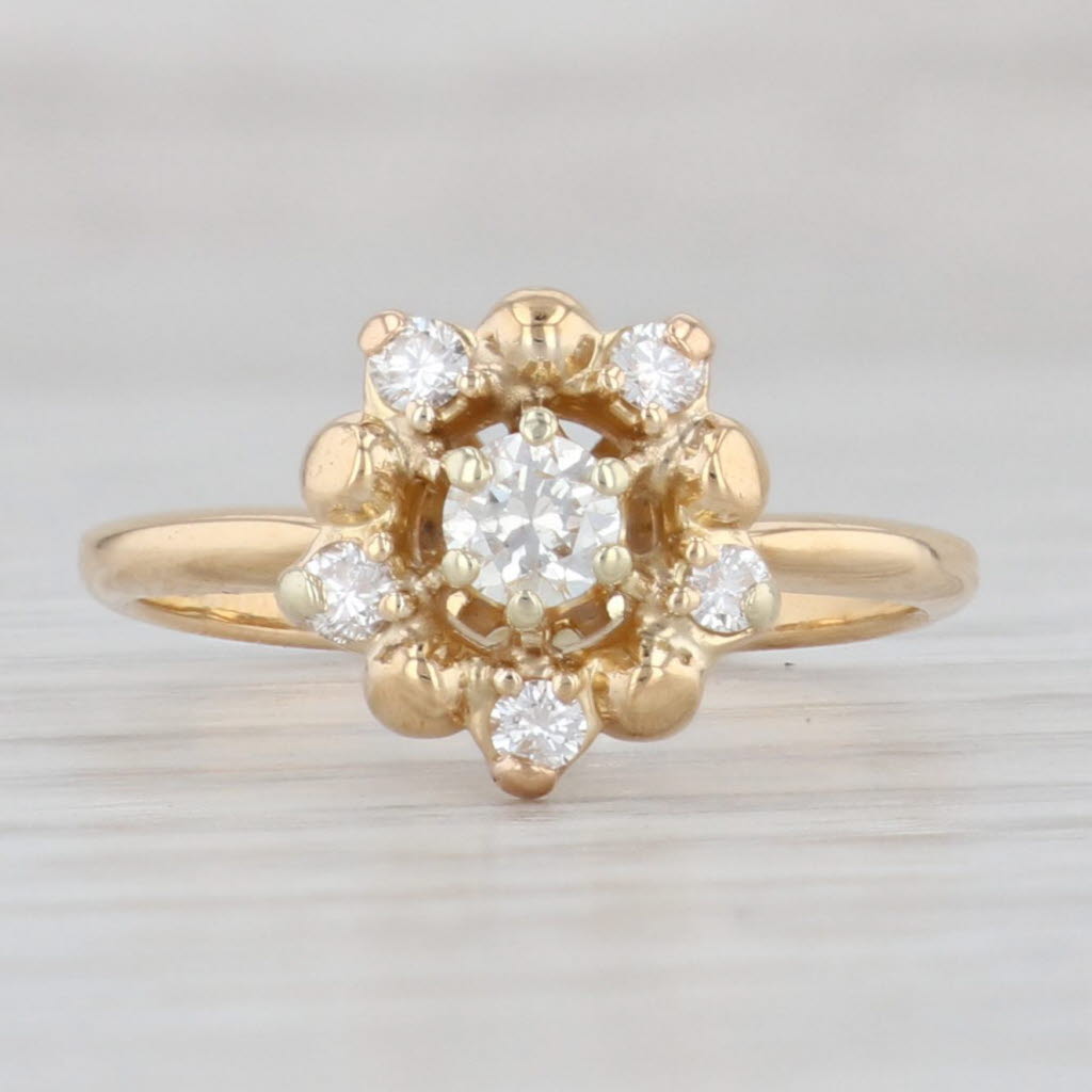 Light Gray Vintage 0.28ctw Diamond Flower Ring 18k Yellow Gold Size 6 Engagement