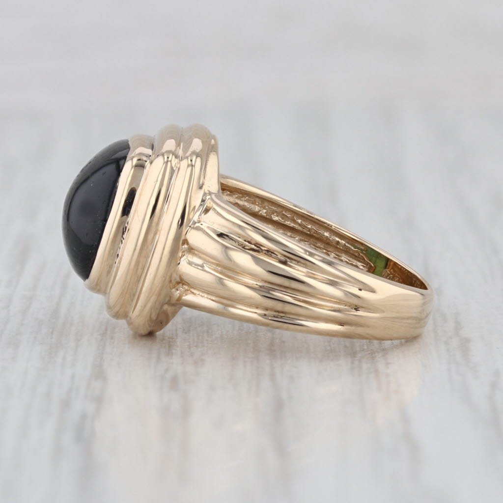 Green Tourmaline Cushion Cabochon Ring 14k Yellow Gold Size 6 Solitaire