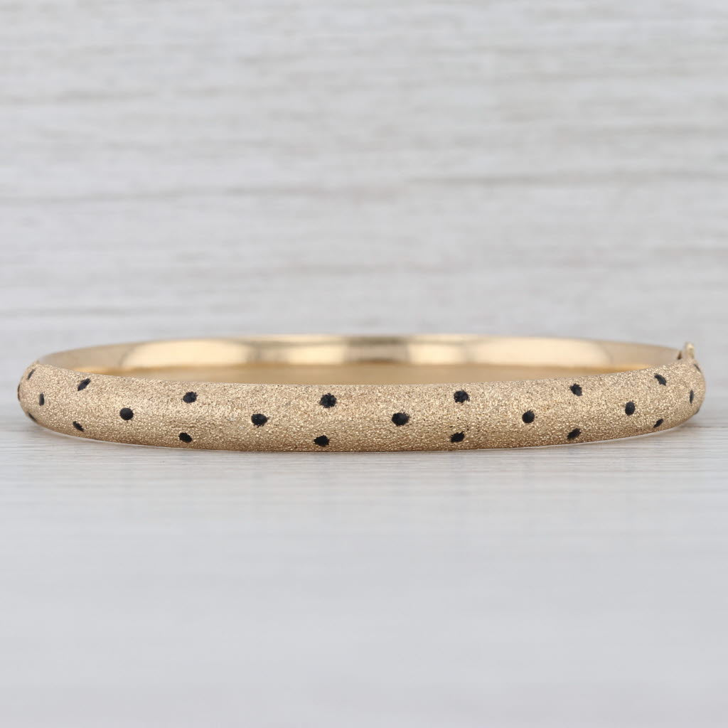Black Resin Dot Brushed Bangle Bracelet 14k Yellow Gold 7" 6.3mm