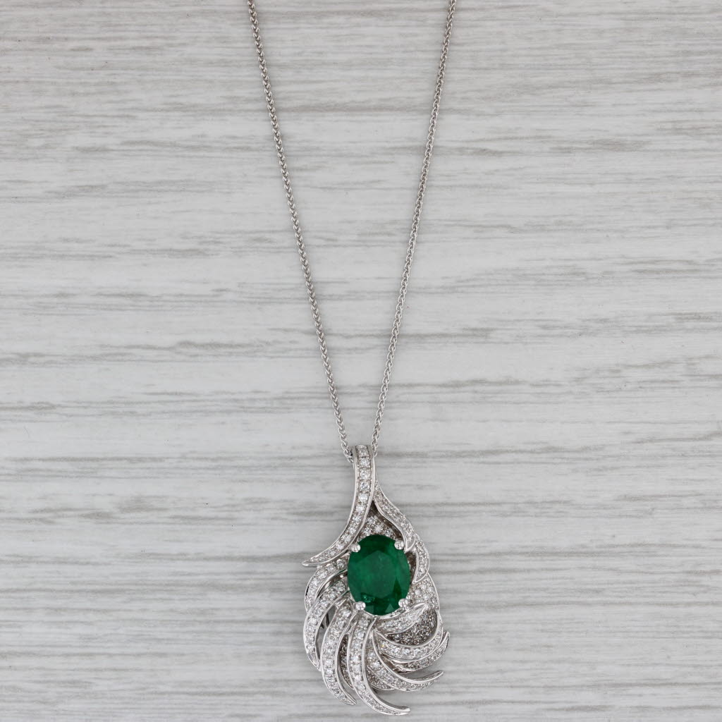 Gray Effy Emerald Diamond Pendant 14k White Gold 18" Cable Chain