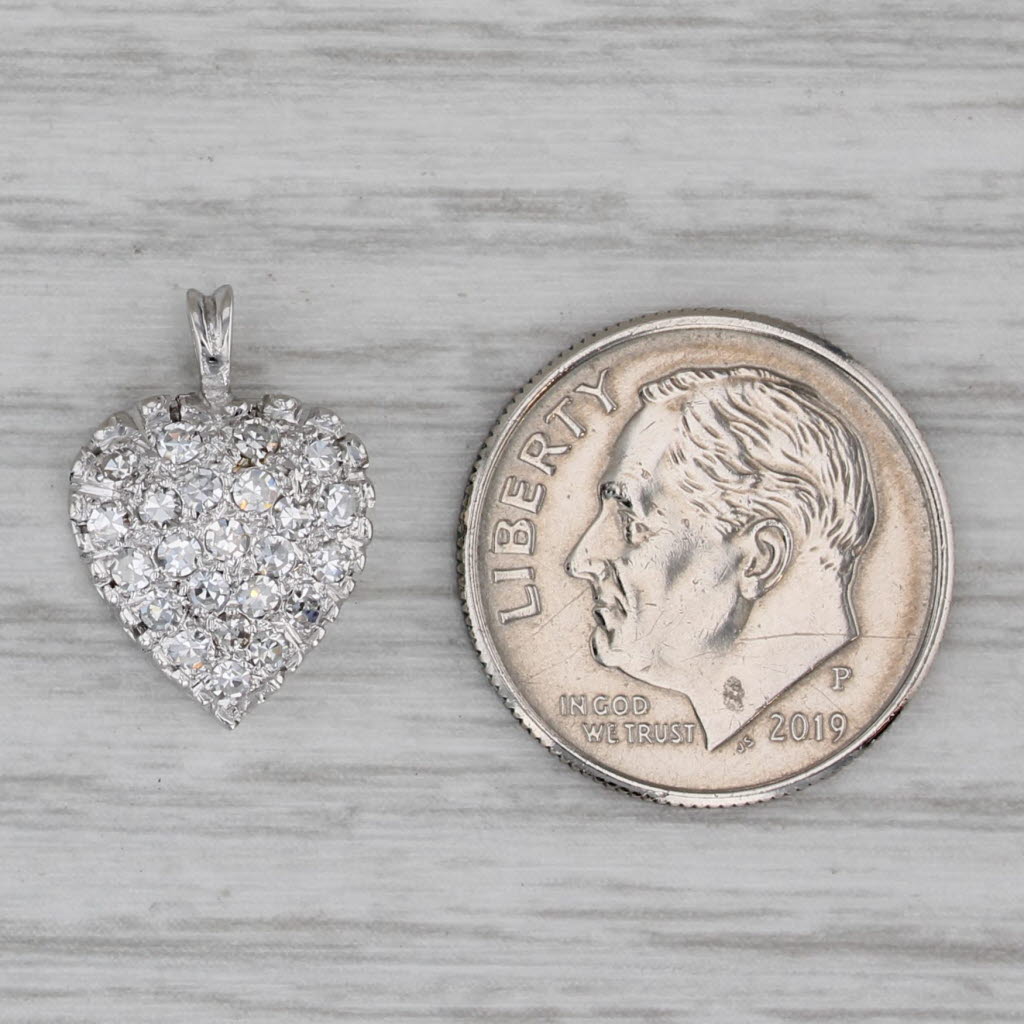 Gray Vintage 0.20ctw Pave Diamond Small Heart Pendant 14k White Gold