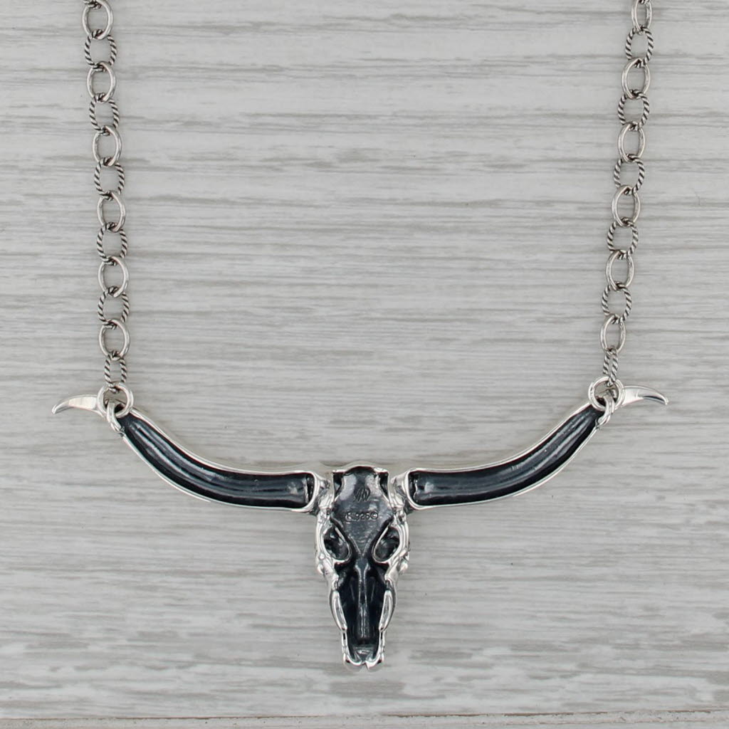 Southwestern Bull Skull Necklace Sterling Silver 16.75" Cable Cable Statement