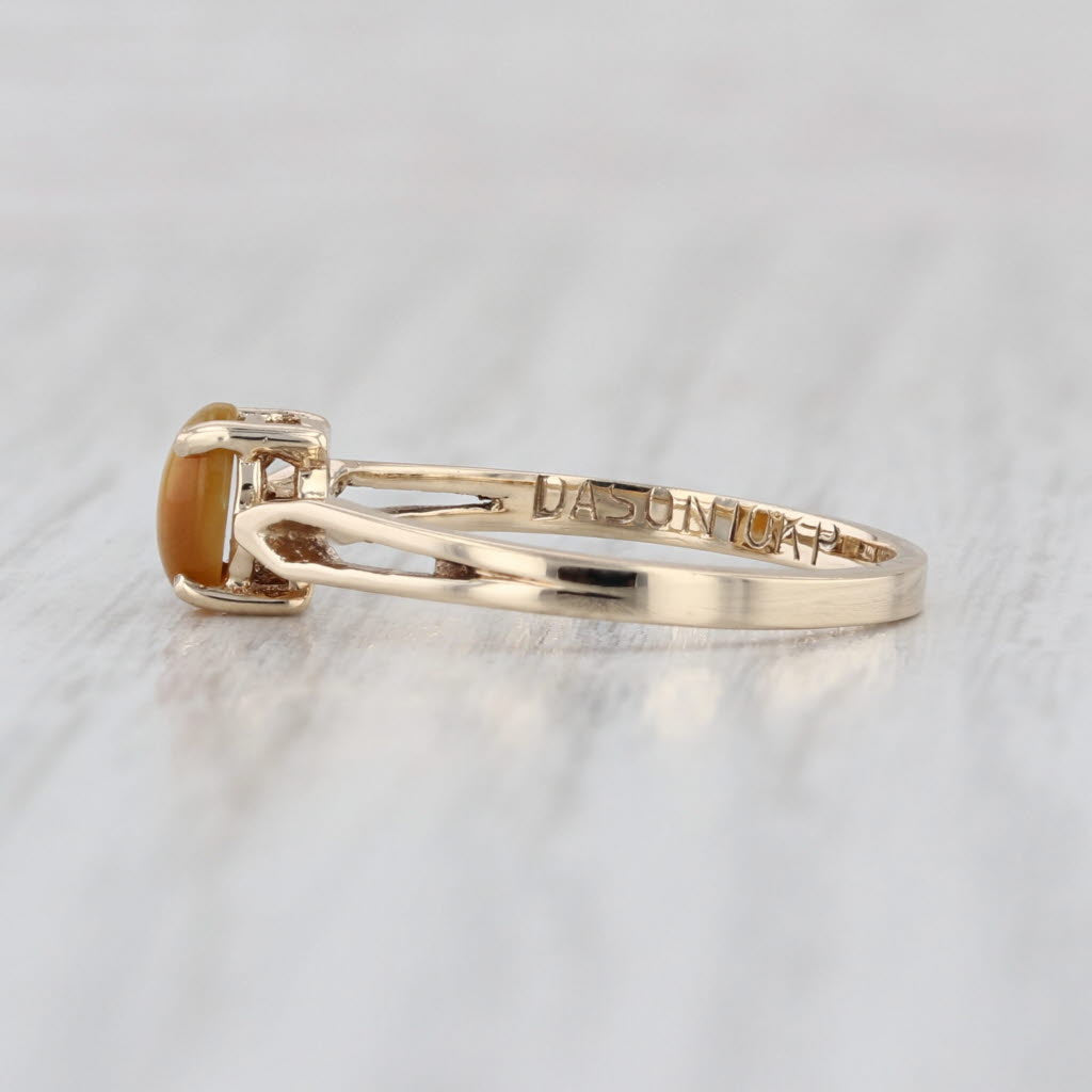 Tiger's Eye Cat's Eye Solitaire Ring 10k Yellow Gold Oval Cabochon Size 5.75