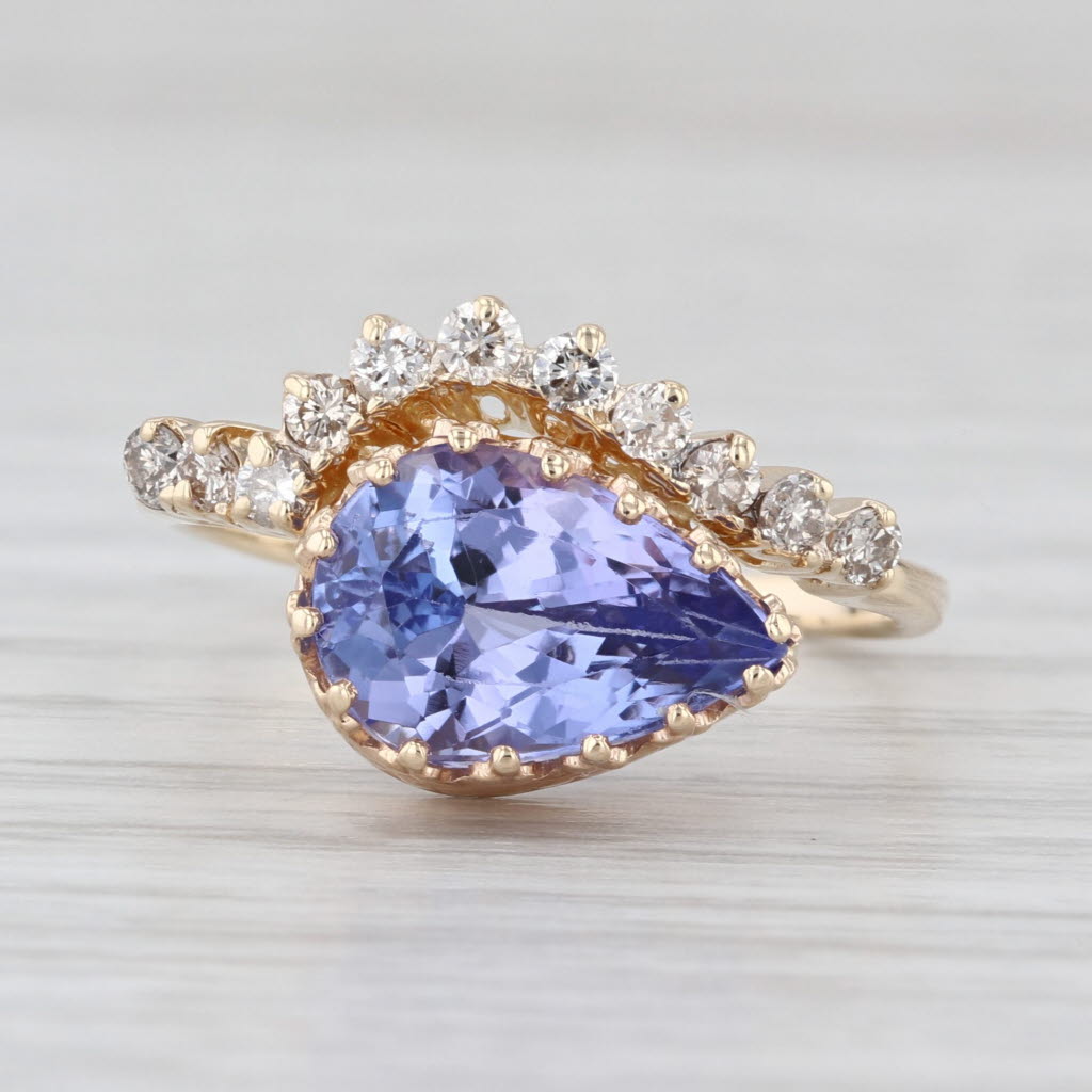 3.13ctw Tanzanite Diamond Contoured Ring 14k Yellow Gold Size 7