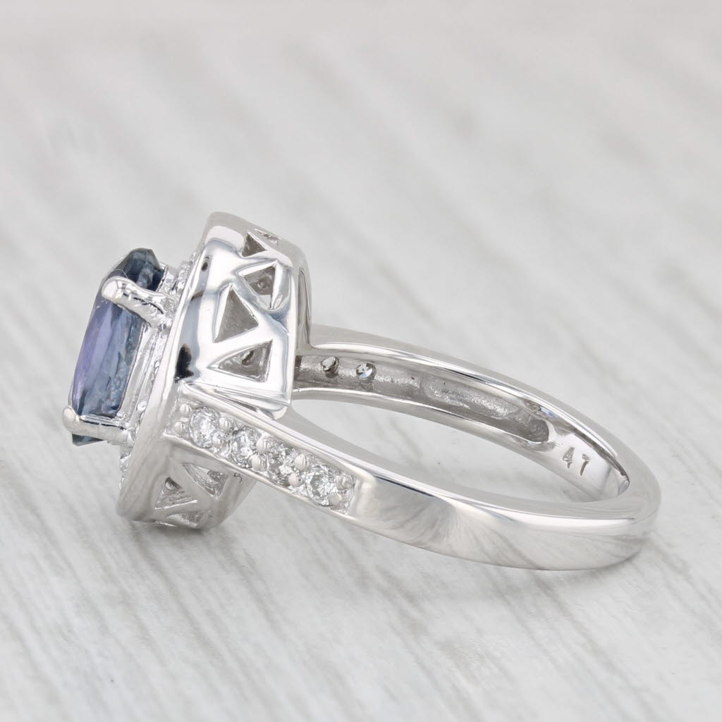 Light Gray 2.20ctw Oval Tanzanite Diamond Halo Ring 14k White Gold Engagement Size 4.75 HKD