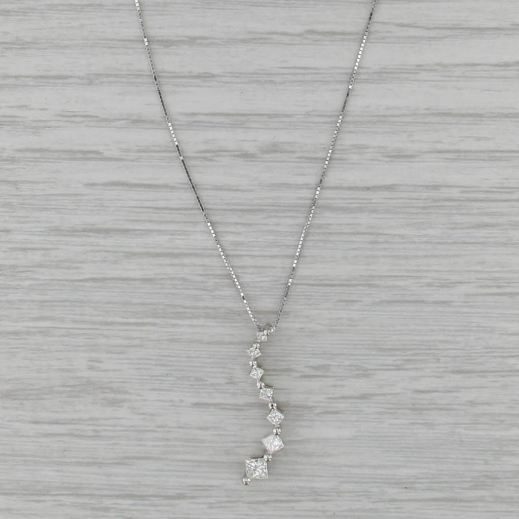 0.56ctw Diamond Journey Pendant Necklace 10k White Gold 18" Box Chain