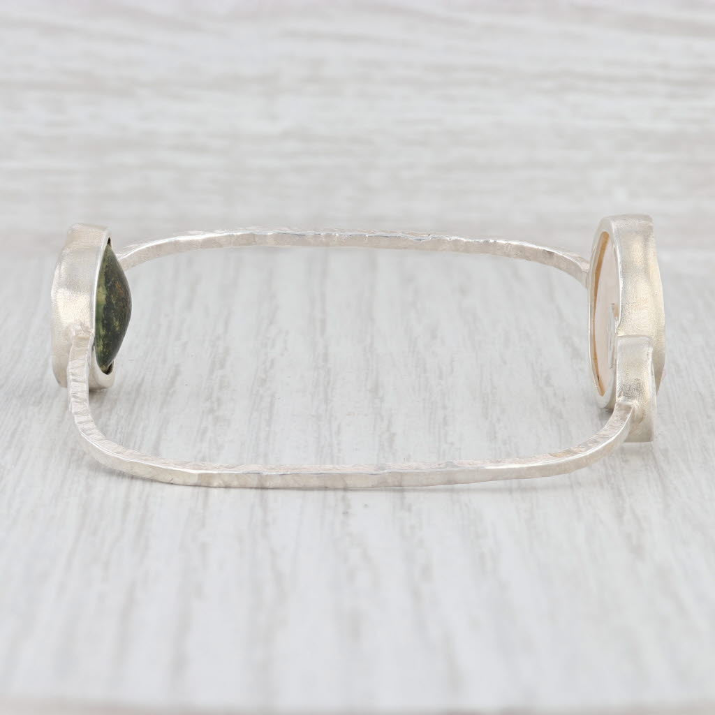 New Nina Nguyen Black White Druzy Quartz Geode Bangle Bracelet Sterling Silver