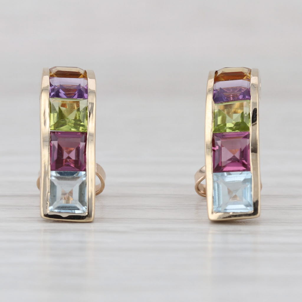 3.10ctw Rainbow Gemstone Journey Earrings 14k Gold Garnet Amethyst Peridot Topaz