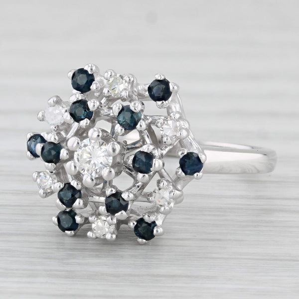 0.75ctw Diamond Blue Sapphire Cluster Ring 14k White Gold Size 6.75 Cocktail