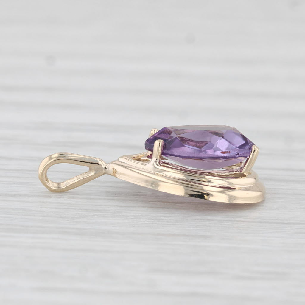 Light Gray 1.42ct Pear Amethyst Solitaire Teardrop Pendant 14k Yellow Gold