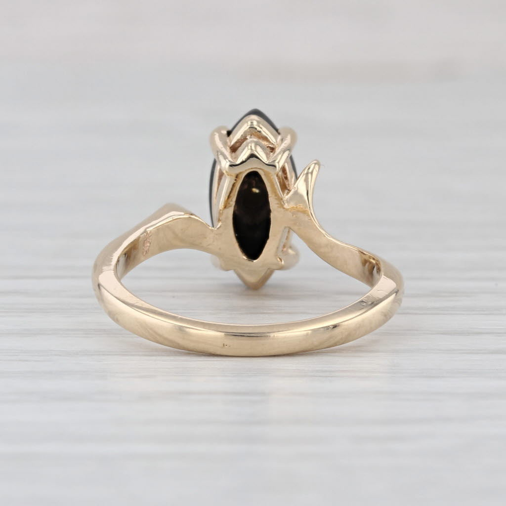 Navette Black Onyx Diamond Signet Ring 10k Yellow Gold Size 6.25