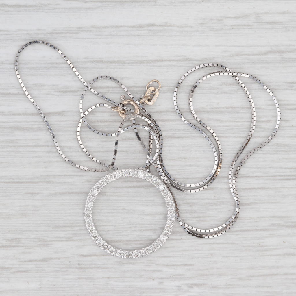 Light Gray 0.50ctw Diamond Circle Pendant Necklace 14k White Gold 20" Box Chain