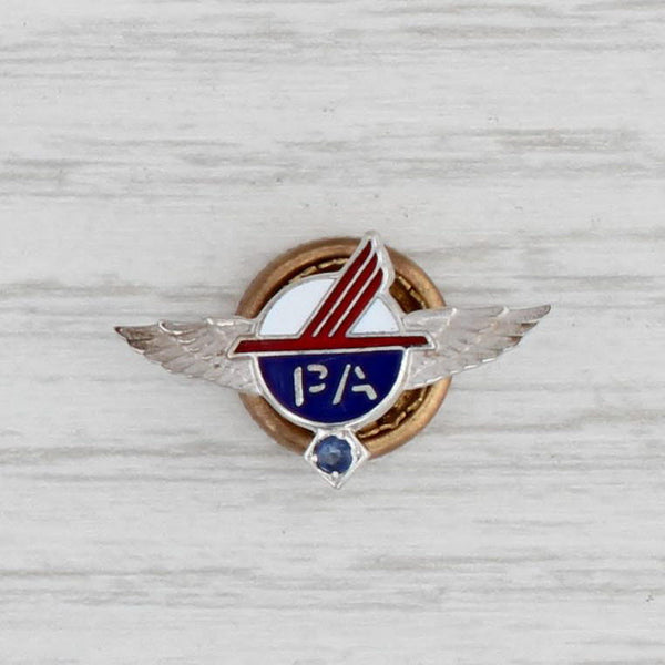 Light Gray Piedmont Airlines Pin 10k White Gold Sapphire Winged Service Lapel