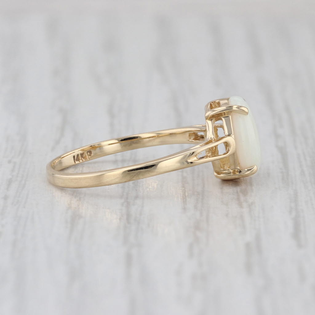 Oval Opal Cabochon Solitaire Ring 14k Yellow Gold Size 7.25