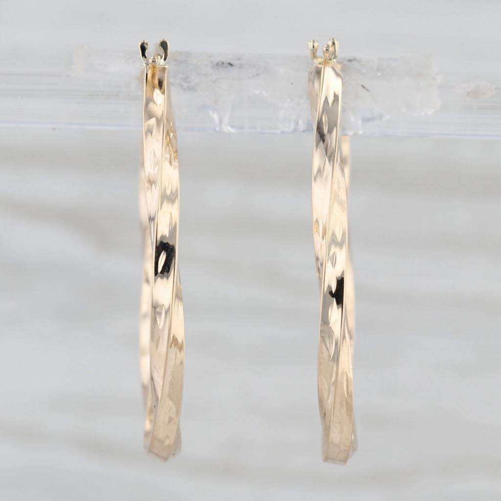 Twist Oval Hoop Earrings 10k Yellow Gold Snap Top Hoops 30.9 x 2.5 mm