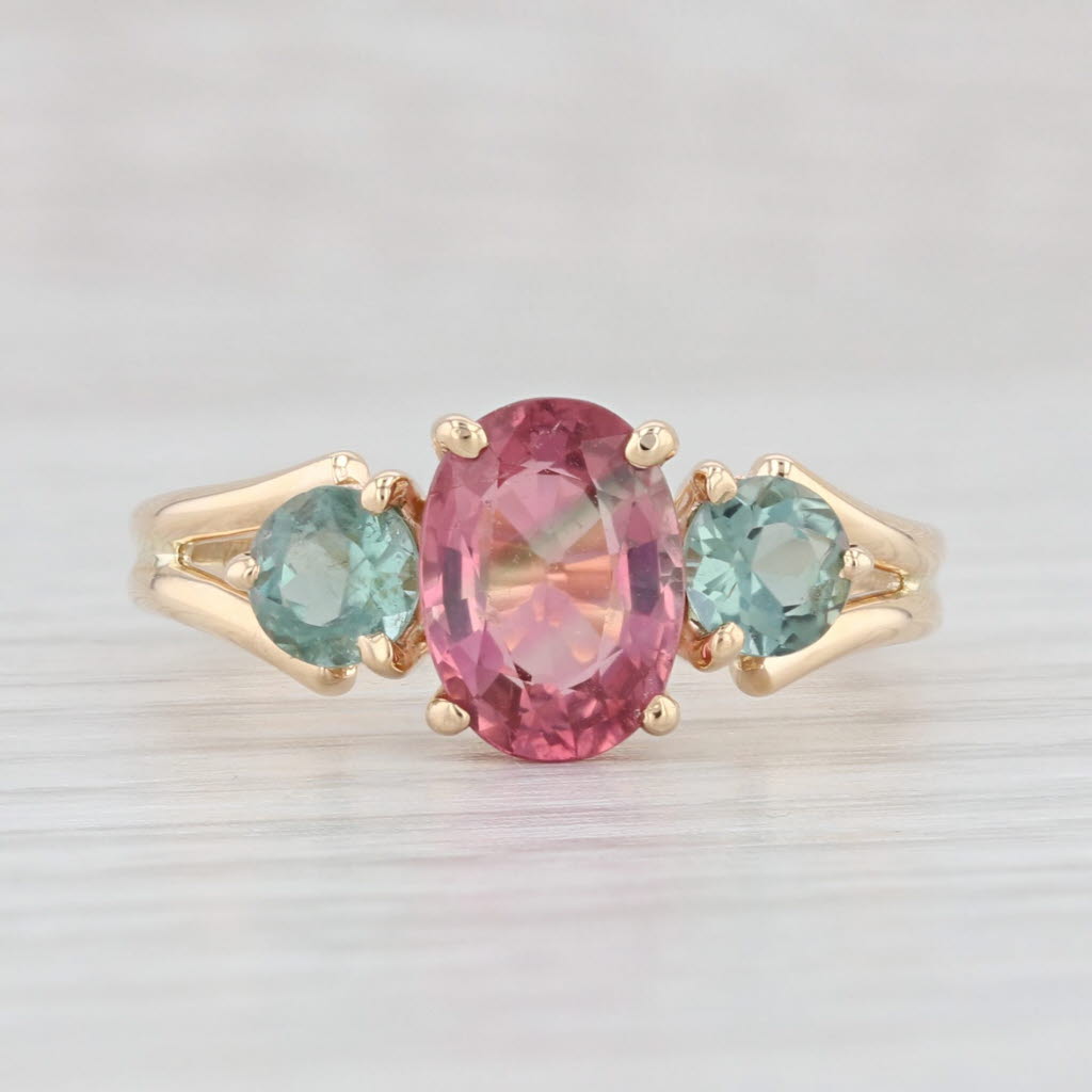 Light Gray 2.25ctw Pink Green Tourmaline Ring 14k Yellow Gold Size 8.25