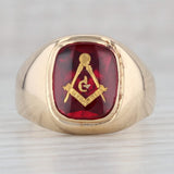 Gray Masonic Signet Ring 10k Gold Lab Created Ruby Square Compass Blue Lodge Sz 10.5