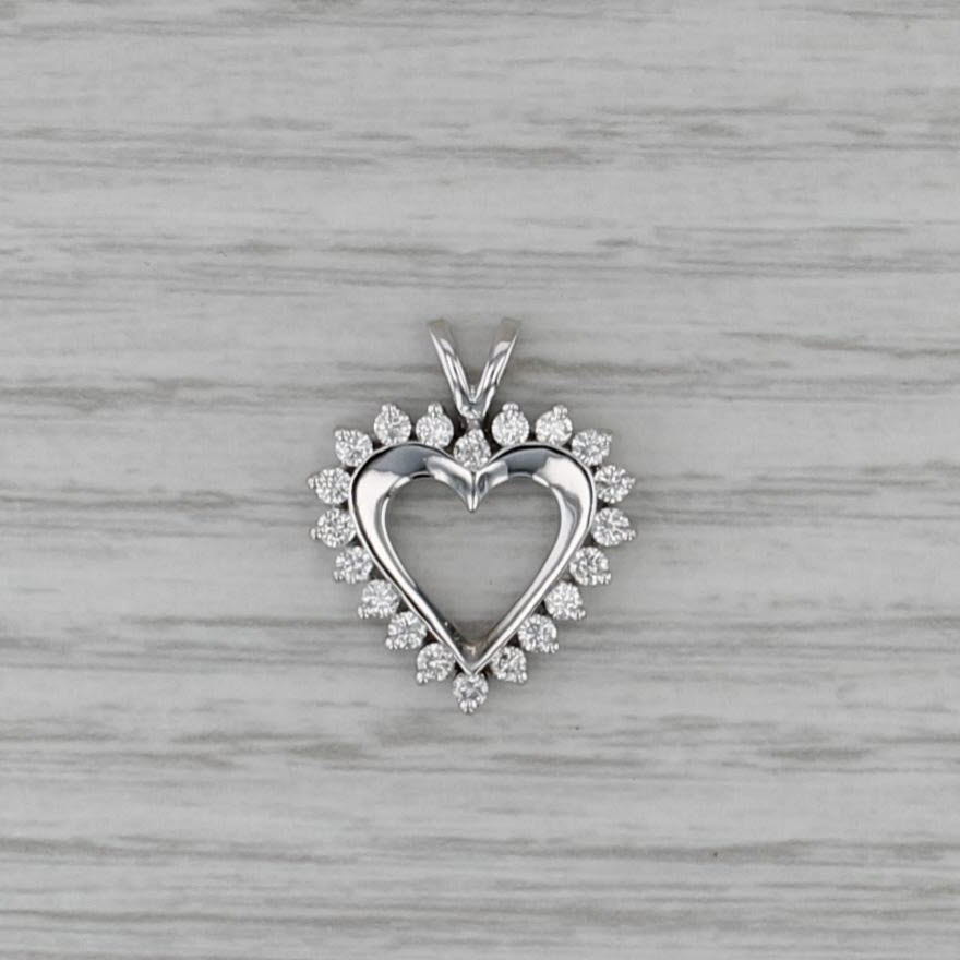 0.46ctw Diamond Open Heart Pendant 14k White Gold Small Drop