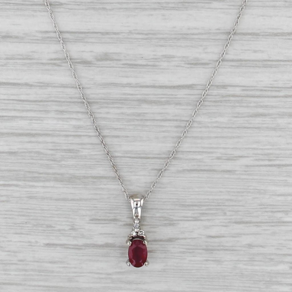 0.58ctw Ruby Diamond Pendant Necklace 14k White Gold 18" Rope Chain