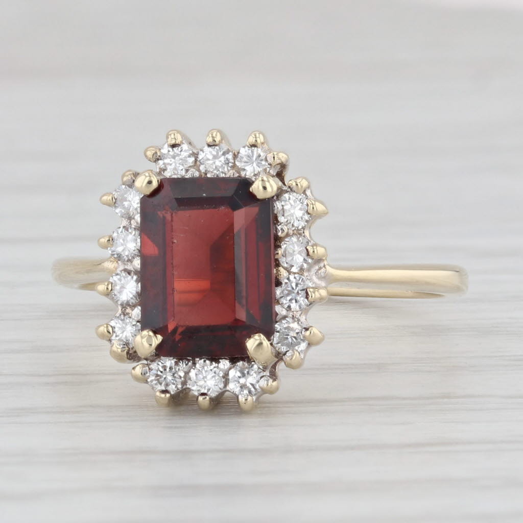 Light Gray 2.20ctw Emerald Cut Garnet Diamond Halo Ring 14k Yellow Gold Size 6.5 Engagement